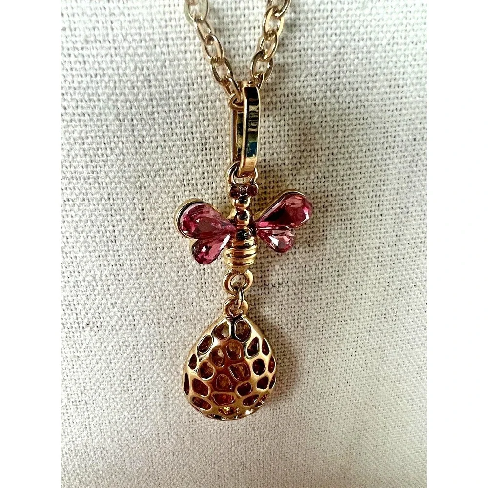 Catherine Malandrino Butterfly Necklace Pink Crystal Gold Feminine Romantic Soft